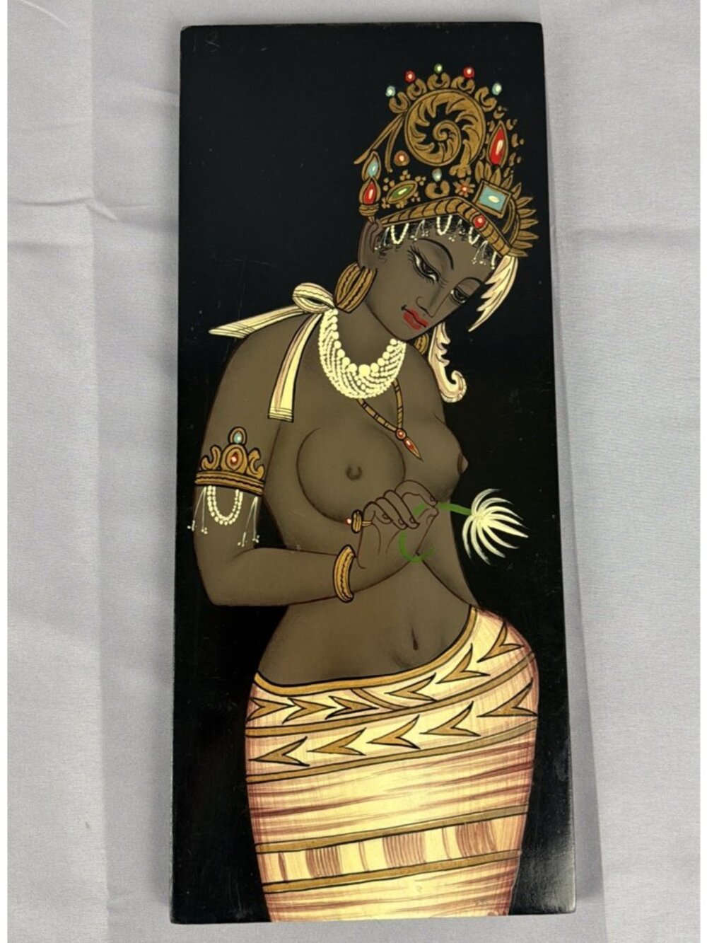Vintage MCM Lacquer Wood Painting Nude Figure India Akin to Kumar Haldar
